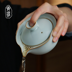 汝窑旅行茶具套装|户外便携式|快客杯手抓碗景德镇青瓷功夫茶具陶瓷